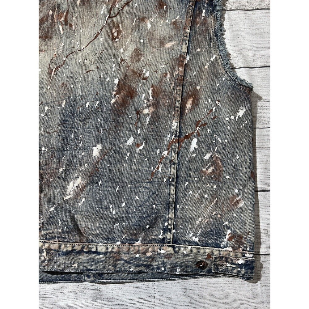 Y2k Ecko Unlimited Trucker Denim Vest Moto 90s Paint Splatter Grunge - Picture 7 of 11